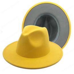 Women Yellow Grey Bottom Fedoras Men Fashion Jazz Hats Belt Buckle Woollen Blend Cap Spring Outdoor Casual Hat Wholesale