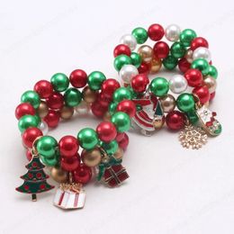 simpatici braccialetti con perline per bambini, braccialetti elastici, braccialetti con ciondoli albero di Natale/fiocco di neve per regalo per bambine