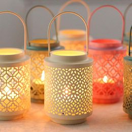 Candle Holders Hanging Candlestick Iron Art Solid Color Holder Vintage Hollow Out Lantern Tabletop Home Decoration