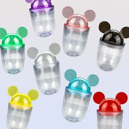 9 Colors! Small 12oz Acrylic Mouse Ear Tumblers with Red Bow Straw Clear Plastic Dome Lid Tumbler for Kids Children Parties Double Walled Cute Cartoon Water Bottles