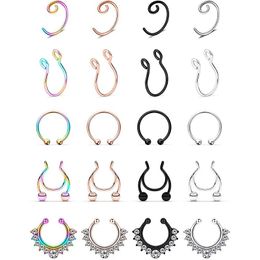 Fake Nose Rings Stainless Steel Faux Hoop Clip On Setump Cartilage Tragus Stud Ring Non Piercing Jewellery 20PCS