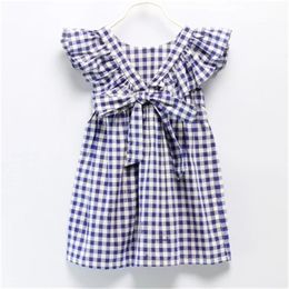 Baby Girls Dresses Summer Open ack Cute Bow Plaid Princess Clothing Lovely Kids Clothes 210611