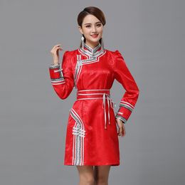 Mongolian robe for Women Retro Embroidered stand collar Top traditional ethnic Clothing grassland elegant gown Asian Costume