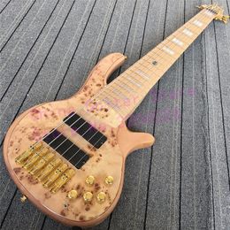 Fod Spalted Maple Top Natural Ash Body 6 Strings Electric Bass Guitar Active Wires & 9V Battery Box