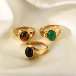 Cluster Rings Elegant Vintage Stainless Steel For Women Bohemia Oval Tiger Eye Stone Obsidian Engagement Jewelry