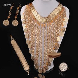 Ethnic Costume Jewelry Necklace Sets Crystal Beads Necklace Gold Coin Pendent Necklace Big Size Algeria Wedding Jewelry H1022