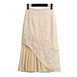 PERHAPS U Black Apricot Trumpet Mermaid Solid Lace Ruffle Knee Length Skirt High Street Empire Zipper Vintage Retro S0229 210529