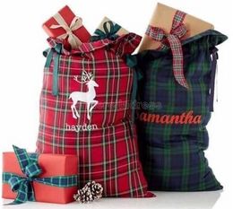 new style plaid santa sack Christmas santa sacks for kids candy gift bag canvas santa sack plaid style X-mas gift sack gyqqq