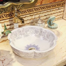 Europe Vintage Style Art Chinese Countertop Basin Sink Handmade Ceramic wash basin Bathroom sinkgood qty