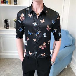 High Quality Men Shirt Casual Slim Streetwear Mens Boes Print Formal Business Dress Shirts Tuxedo Top Clothing Chemise Homme 210527