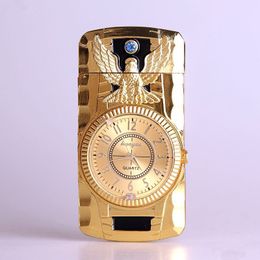 New Butane Jet Lighter Clock Torch Turbo Lighter Men Gold Watch Quartz Compact Butane Cigarette Cigar Straight Fire Lighter NO GAS