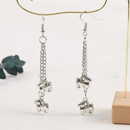 Ethnic Cute Animal Sheep Alpaca Dangle Earrings For Women Girls Silver Color Metal Chain Drop Earring Party Jewelry Gifts
