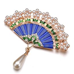 Pins, Brooches Pins Rhinestone Beads Vintage Fashion Imitation Pearl Fan Shaped Brooch For Women Jewelry Accessories