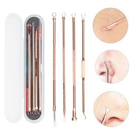 4 Pcs Rose gold Stainless Steel Blackhead Remover Tool Kit Face Massage Whitehead Pimple Spot Acne Extractor