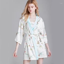 Women's Sleepwear Ice Silk Pyjamas Summer Plant Flower Sling Nightgown Home Service Three-piece Suit