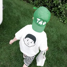 Summer boys cartoon thin cotton Tees 1-6 years kids loose short sleeve T shirts children white Tops 210508