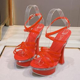 Sandalen 14 cm High Heel Dicke Keil Rot Blau Frauen Plattform Schuhe Große Größe 34-43 Sexy Party Tanz