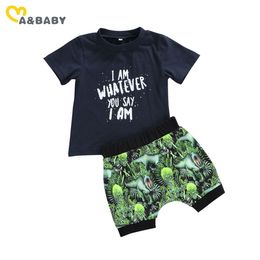 0-24 Monate geborenes Säuglings-Kleinkind-Baby-Kleidungsset Cartoon-Dinosaurier-Shorts Brief T-Shirt Outfits Sommerkostüme 210515
