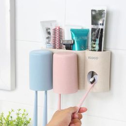 Bath Accessory Set Bathroom Accessories Toothbrush Holder Automatic Toothpaste Dispenser Wall Mounted Squeezer Wash Storage Tools