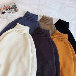 PR Winter Warm Men's Turtleneck Sweaters 7 Colours Couple Hong Kong Style Man Casual Knitted Pullovers Harajuku Male Sweater 211018