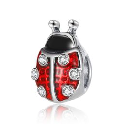 ladybug silver charm Australia - Fits Pandora Bracelets 20pcs Red Enamel Ladybug Pendant Charms Beads Silver Charms Bead For Women Diy European Necklace Jewelry