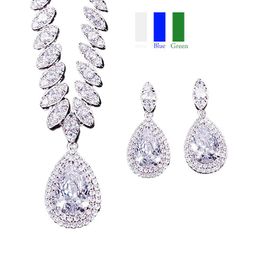 Silver Colour Bridal Jewellery Sets Cubic Zirconia Wedding Necklace And Earrings Luxury Crystal Fashion Bracelet,