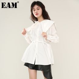 [EAM] Women Temperament Big Size White Blouse Peter Pan Collar Long Sleeve Loose Shirt Fashion Spring Autumn 1DD485200 21512