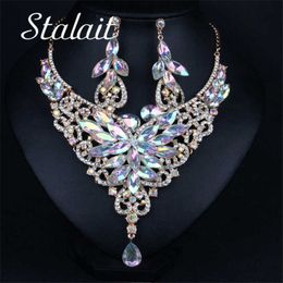 Ethic AB Colour Crystal Jewellery Sets For Women Heart Wing Jewellery Set Wedding Crystal Party Bridal Dubai Necklace Jewellery H1022