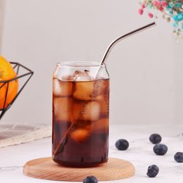 Nordic Style Simple Creative Glass Bottle Large and Small Milk Tumblers Beer Juice Cup Straw Cold Drink Coke