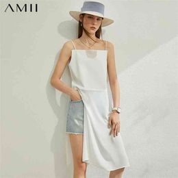 Minimalism Spring Summer Fashion Solid Chiffon Women Tank Tops Causal Spliced Long Blouse Female camisole 12070199 210527