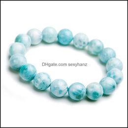 Beaded, Strands Bracelets Jewelry Natural Blue White Larimar Gem Stone Crystal Round Beads Bracelet Women Stretch Charm 11Mm Drop Delivery 2