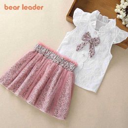 Bear Leader Girls Clothing Sets New Summer Sleeveless T-shirt+Print Bow Skirt 2Pcs for Kids Clothing Sets Baby Clothes Outfits X0902