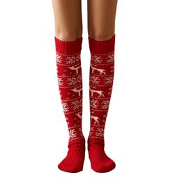 Xmas Socks Women Christmas Knitted Thigh High Stockings Soft Cosy Elk Snowflake Over Knee Boot Hosiery