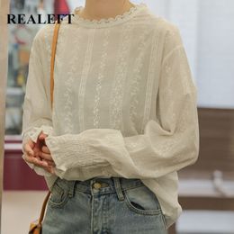 Lace Embroidery Hollow Out Women's Shirt Female Blouse Tops Long Sleeve Korean Style Casual Loose Blouses 210428