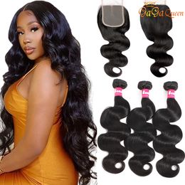 9A Brazilian Body Wave Human Hair With Closure deep wave loose wave water wave kinky curly hair bundles with 4x4 lace closure