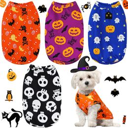 4 Colour Dog Apparel Halloween Shirt Breathable Pet T-Shirt Printed Cute Puppy Clothes Pumpkin Ghosts Bats Doggy Clothing for Transformation Parties Small Dogs L A117