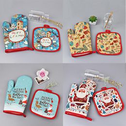 2pcs/set Oven Mitts Christmas Baking Anti-Hot Gloves Pad Oven Dining BBQ Kitchen Mat New Year 2020 Xmas Party Decoration Supplies