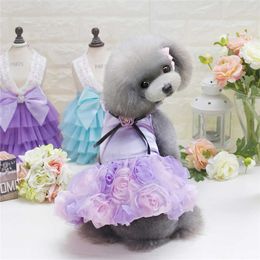 Small Dogs Girl Sweet Flower Princess Skirt Sleeveless Tutu Dress Puppy Cat Pussy Teddy Clothes Birthday Wedding Party Dresses