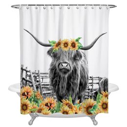 Shower Curtains Sunflower Black And White Yak Waterproof Polyester Curtain Bathroom Supplies Decor Fabric