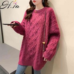 Winter Sweater Women Oneck Oversized Twisted Pull Jumpers Korean Fashion elegant winter woman pulle Llong Sweaters 210430
