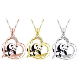 Cute Panda Pendant Necklace Heart Shape Jewellery For Mother Child Gift Charm Chain Chokers Family Love