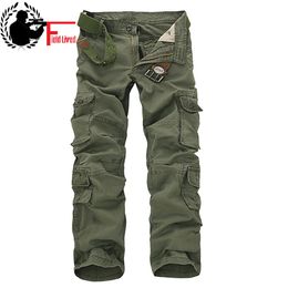 4 Colour Arrival Mens Fashion Military Multi Pocket Cargo Pants Casual Straight Long Baggy Combat Trousers Large Size 210518