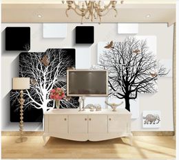 Custom photo wallpapers for walls 3d mural wallpaper Modern black and white tree murals stereo living room TV background wall papers home decoration