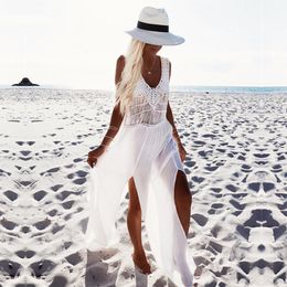 Arrivals Beach Cover up Mesh White Swimwear Ladies Walk on The Sexy Chiffon Soft Wear Dress #Q91 210420