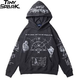 Hip Hop Hoodie Sweatshirt Men Streetwear Skull Graffiti Print Pullover Cotton Autumn Grey Harajuku Punk Clothes 211229