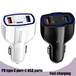 3.0 Type C PD Fast Car Charger 7A USBC Travel Power Adapter Dual Port USB for Smartphone with Retail Box TE-388