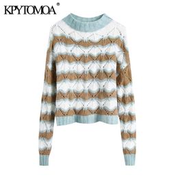 Women Fashion Hollow Out Cropped Knitted Sweater O Neck Long Sleeve Female Pullovers Chic Tops 210420