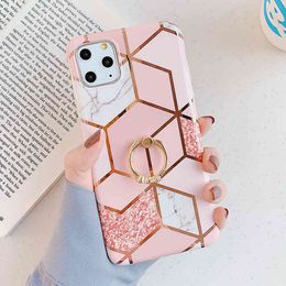 Plating Marble Phone Cases For Huawei P40 Lite Pro P30 P20 Pro Lite Mate 20 30 Pro Lite With Finger Ring Soft Back Cover