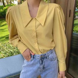 Autumn Korean Casual Tops Office Lady Work Wear Shirt Blouse Women Fashion Vintage Long Sleeve Lapel Loose Blusas 210514
