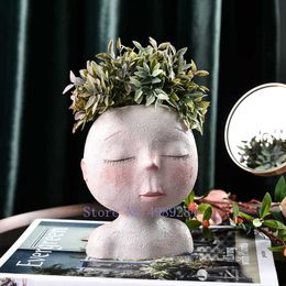 Nordic Creative Resin Human head vase Art arrangement Doll sculpture flower pot Potted plant Home garden decoration